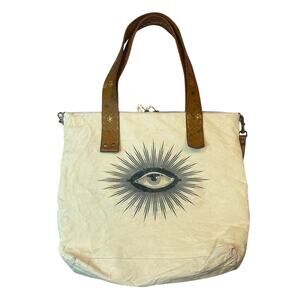 TOTeM Salvaged Leather Tote All Seeing Eye Twin Zipper Handbag One of a Kind